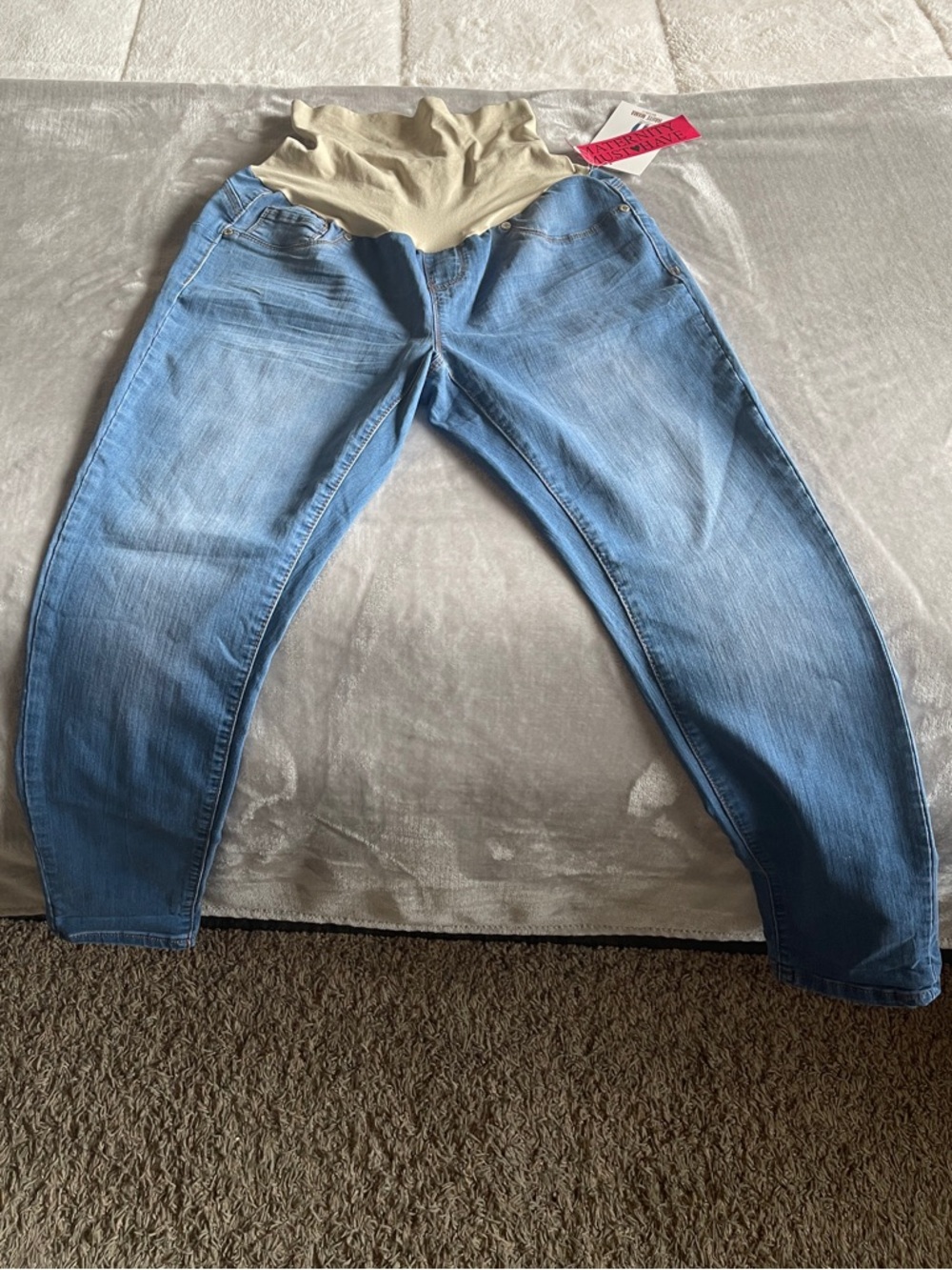 Haute Mama Maternity Skinny Jeans with Beige Support Panel